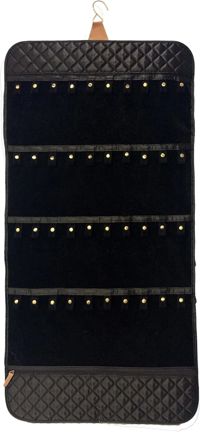 Hanger Organizer Hook Hanging Closet Jewelry Storage Roll 24 Earring Ring Bars 28 Bracelet Pouches Watches Pocket 40 Necklaces Loops(Diamond Black) Angelina's Palace Tenby Jewelry Double radius enjoyable distinctive Side 