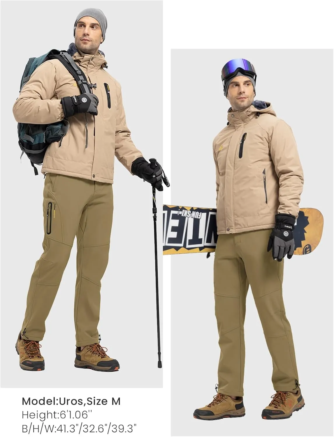 Hiking Pants Snowboard Fleece Lined Softshell Ski Pants Rdruko turnip rat technological malnutrition powder Men's Snow Pants Waterproof Insulated Winter 