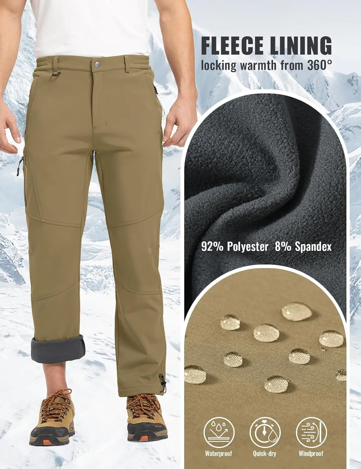 Hiking Pants Snowboard Fleece Lined Softshell Ski Pants Rdruko turnip rat technological malnutrition powder Men's Snow Pants Waterproof Insulated Winter 