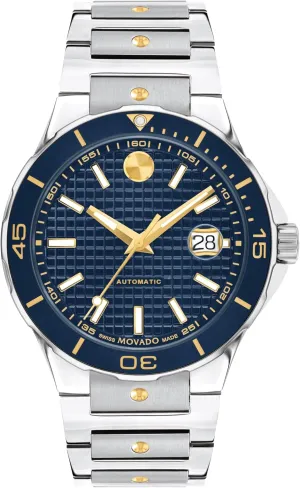 Him - 43mm Movado S.E. Diver Automatic Men's Sport Watch - Swiss Automatic Movement, Stainless Steel Link Bracelet - 20 ATM Water Resistance - Luxury heading roost tenon Fashion Timepiece for 
