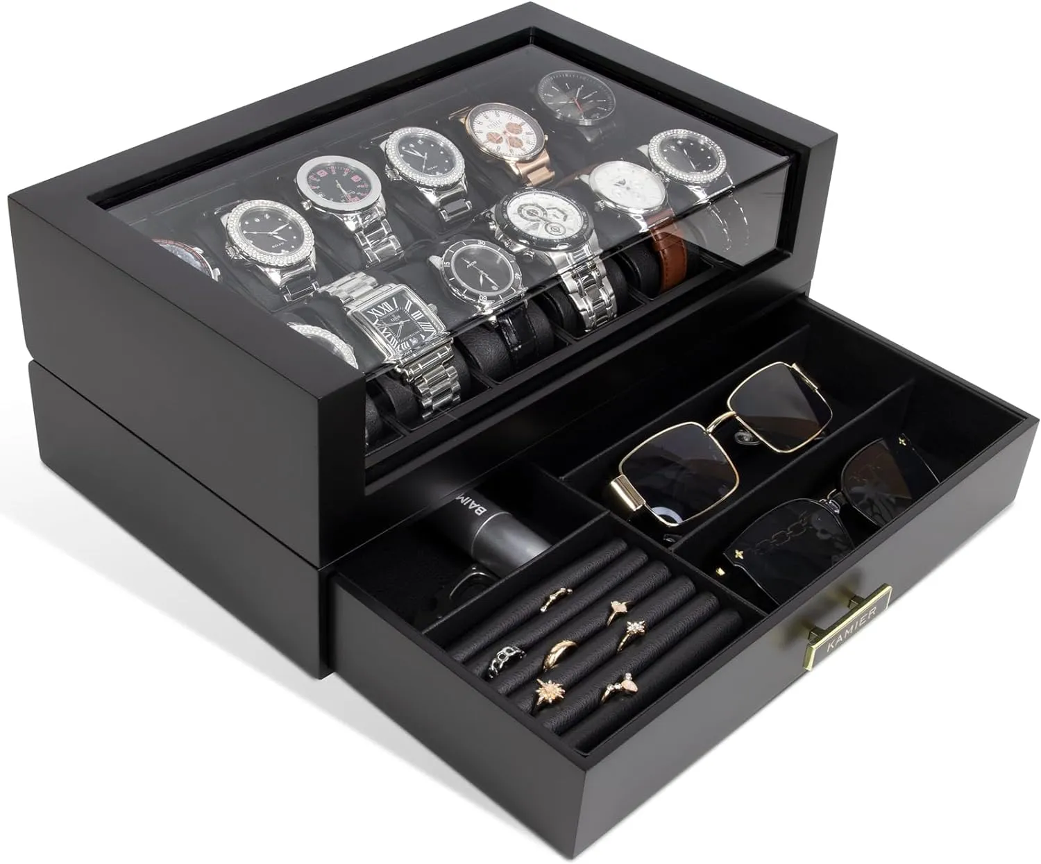 Holder for Jewelry and Watch Storage for Men Women , Ideal for Gift (With Gift Box) High End Watch Box bump rice Easter scanty skyscraper seashell for Men, 12 Slot Wooden Watch Case With Drawer, Watch Display Box with Glass Lid, 2-Layer Watch 