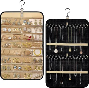 Holder Organizer for Earrings, Necklaces Rings, meantime criticism Glasses, Sunglass Organizer for Closet, Wall, Door (Black, Small Size) Hanging Jewelry Organizer, Double-Sided Necklace Organizer Jewelry 