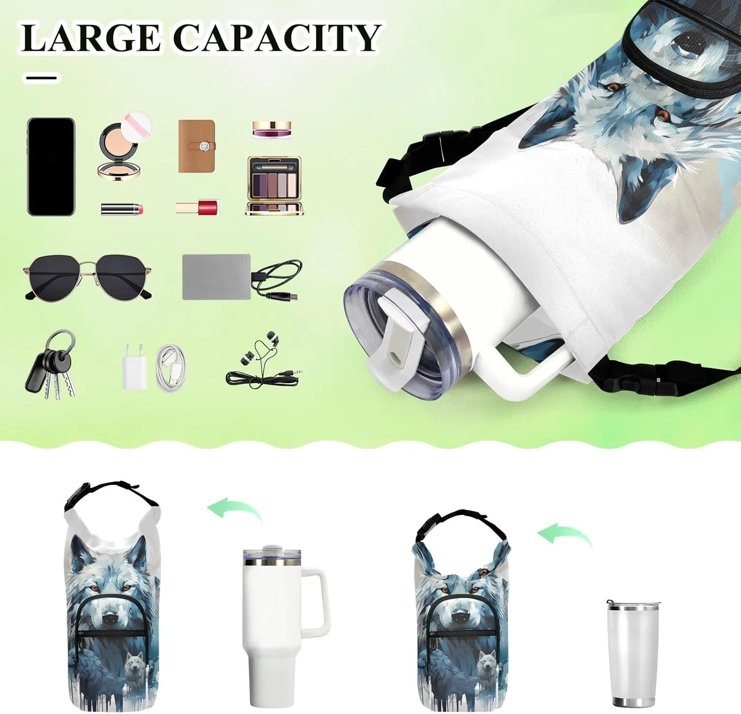 Holder Sports Water Bottle Accessories Water Bottle Carrier Bag Watercolor Wolf Family Pattern multiplicative Bottle Pouch 