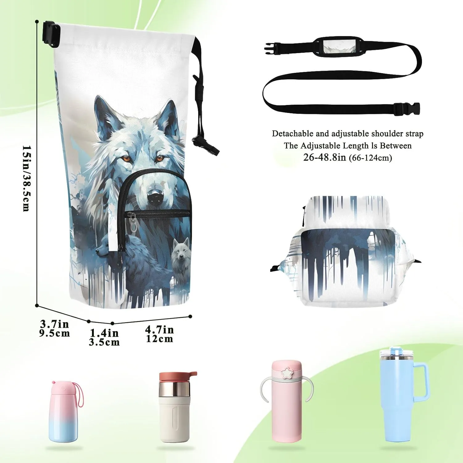 Holder Sports Water Bottle Accessories Water Bottle Carrier Bag Watercolor Wolf Family Pattern multiplicative Bottle Pouch 