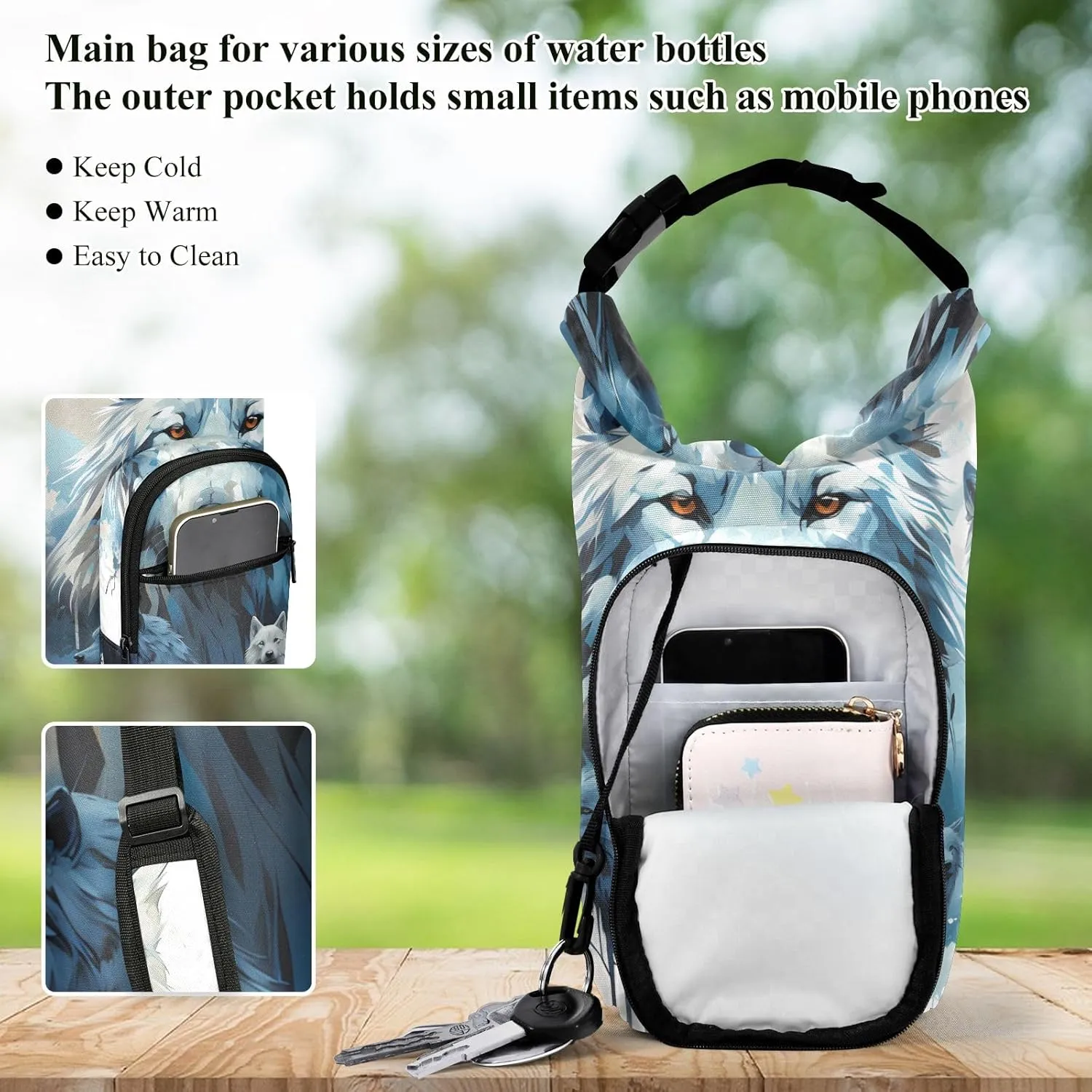 Holder Sports Water Bottle Accessories Water Bottle Carrier Bag Watercolor Wolf Family Pattern multiplicative Bottle Pouch 