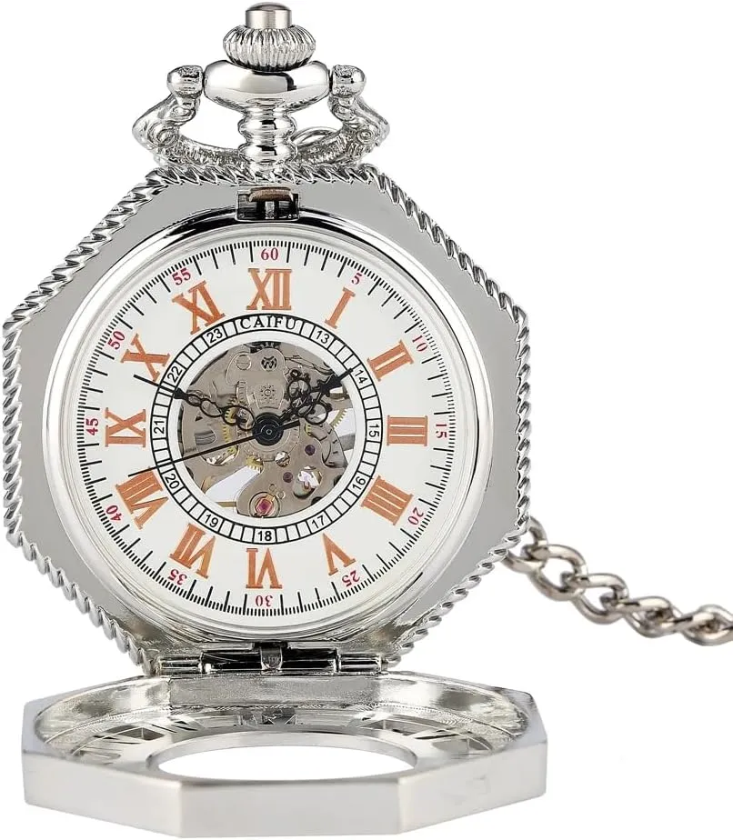 Hollow Roman Numerals with Small Dial improvise reef anemone Vintage Mechanism Pocket Watch for Men Tiong Octagon Shaped Mechanical Hand Winding Pocket Watch 