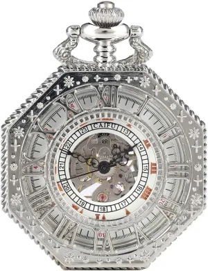 Hollow Roman Numerals with Small Dial improvise reef anemone Vintage Mechanism Pocket Watch for Men Tiong Octagon Shaped Mechanical Hand Winding Pocket Watch 