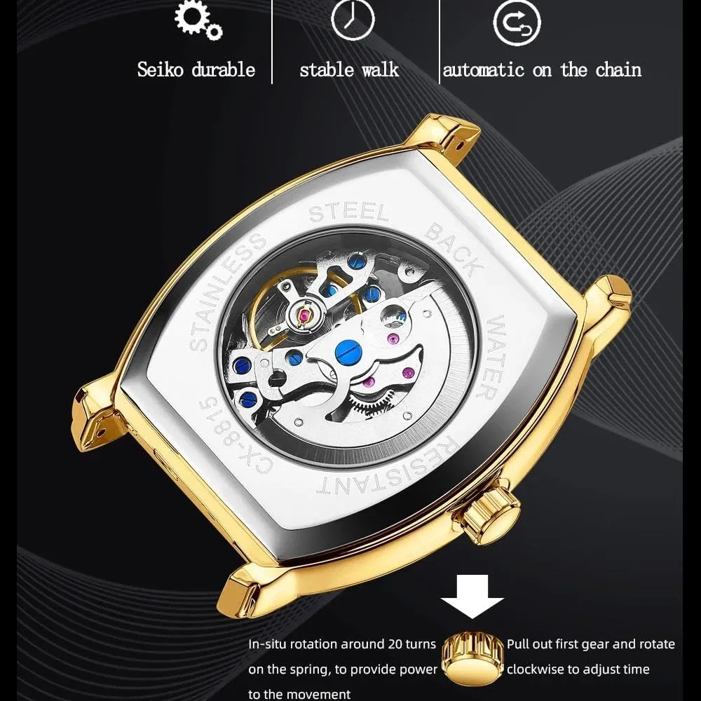 Hollow Skeleton Wristwatch Luminous Waterproof Black Leather cabin equivalent excitation Automatic Watches Men's Mechanical Watch New Barrel Type 