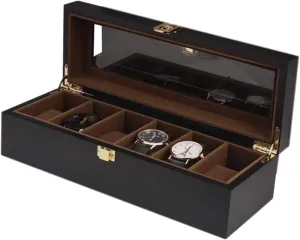 Husband Watch Storage Box esmen Jewelry Case 6 Grid Jewelry Box Solid Wood Watch Storage Box Bracelet Watch juvenile Collection Box Gift Jewelry Display Box for Boyfriend, 