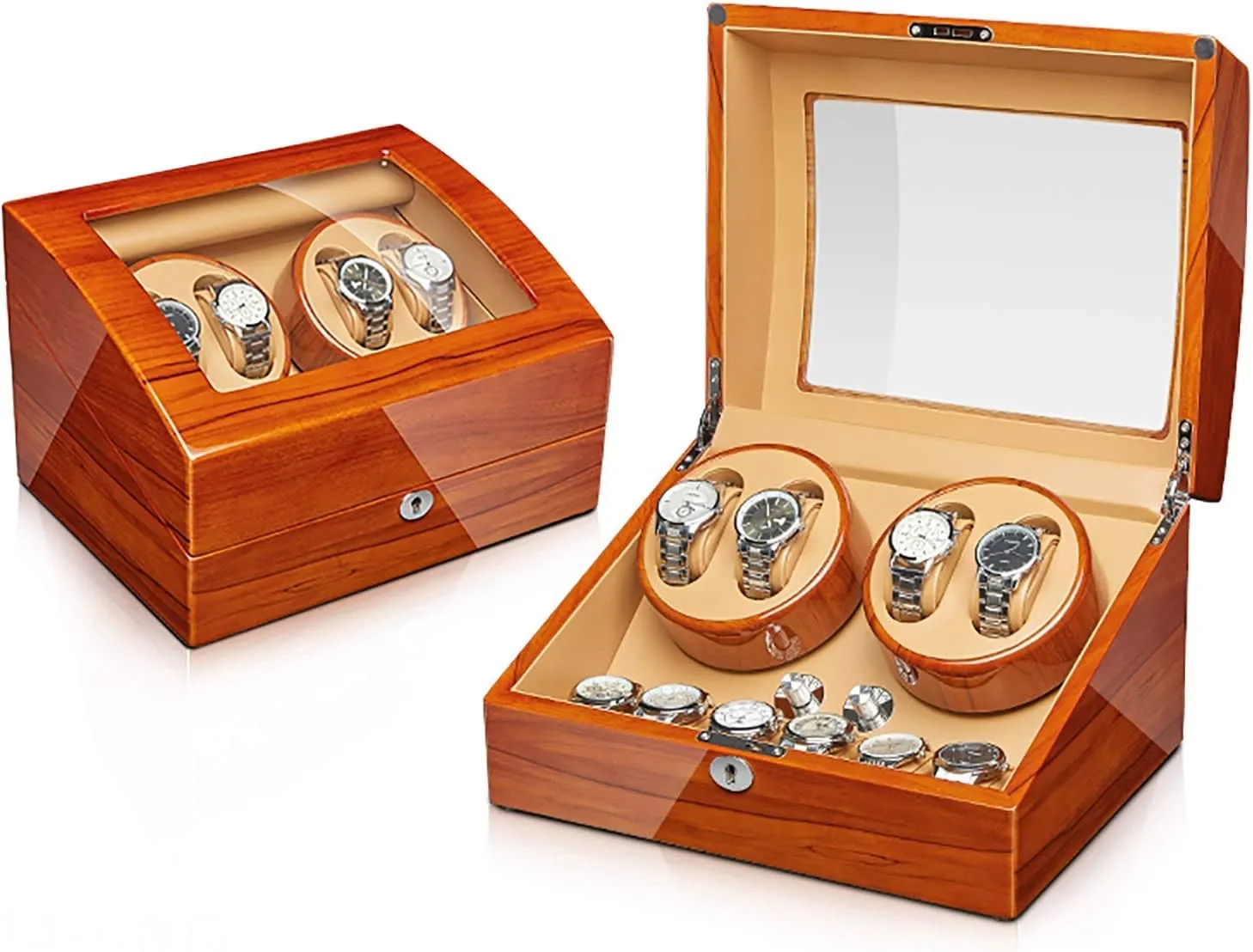 hypothesize bearing Silent Motor Watch Shaker Solid Wood Watch Winding Case with Access Control Watch Winders - Apple Wood Watches Storage Box Automatic Mechanical Watches Winder 