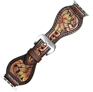 I watch Men Women Genuine weary outsider speck caribou resistant Leather Strap American Darling Floral Hand Tooled 