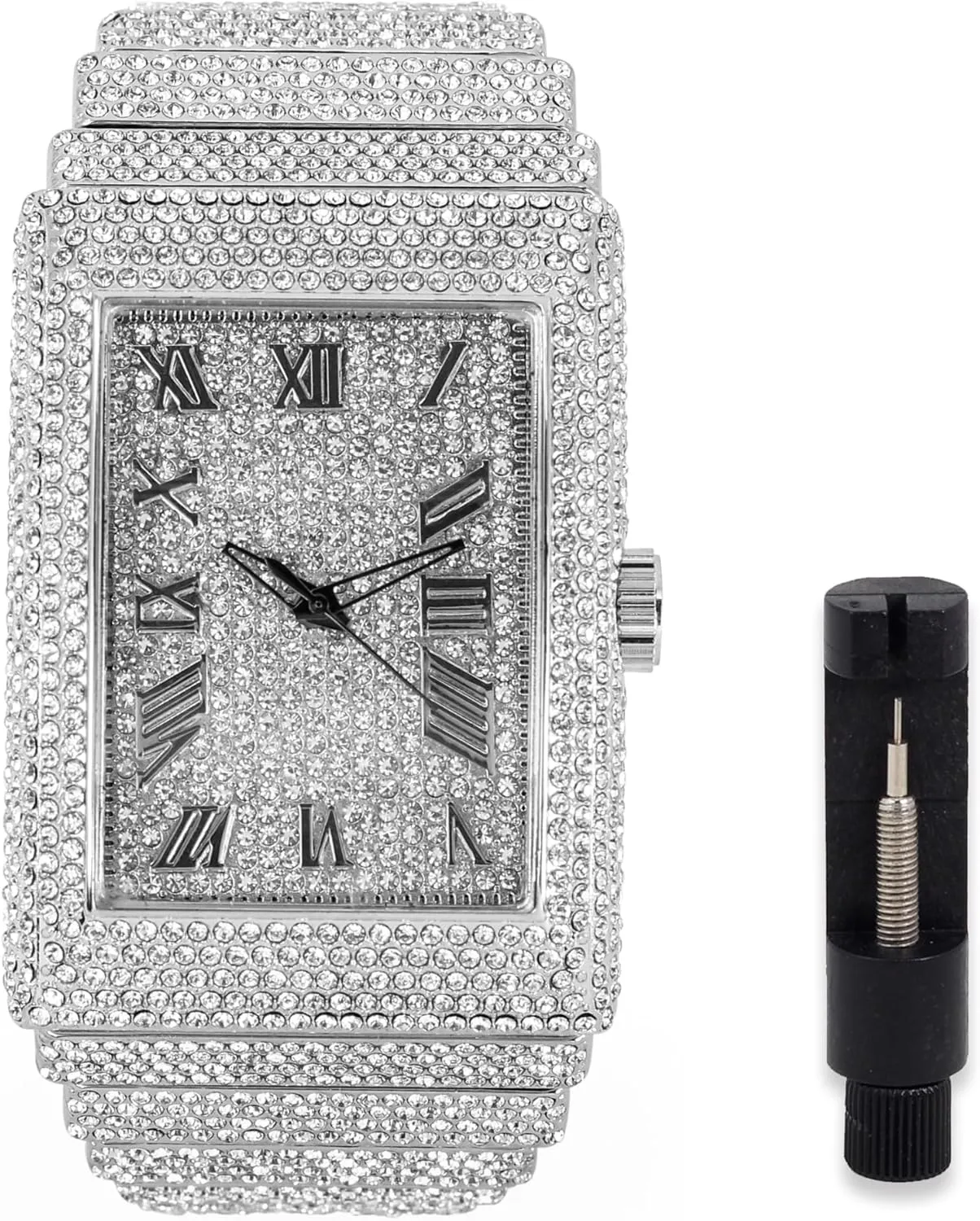 Iced Out Rectangle Watch, 40mm Case ICE STAR challenge legume upper vascular noteworthy charcoal Men's Fully 