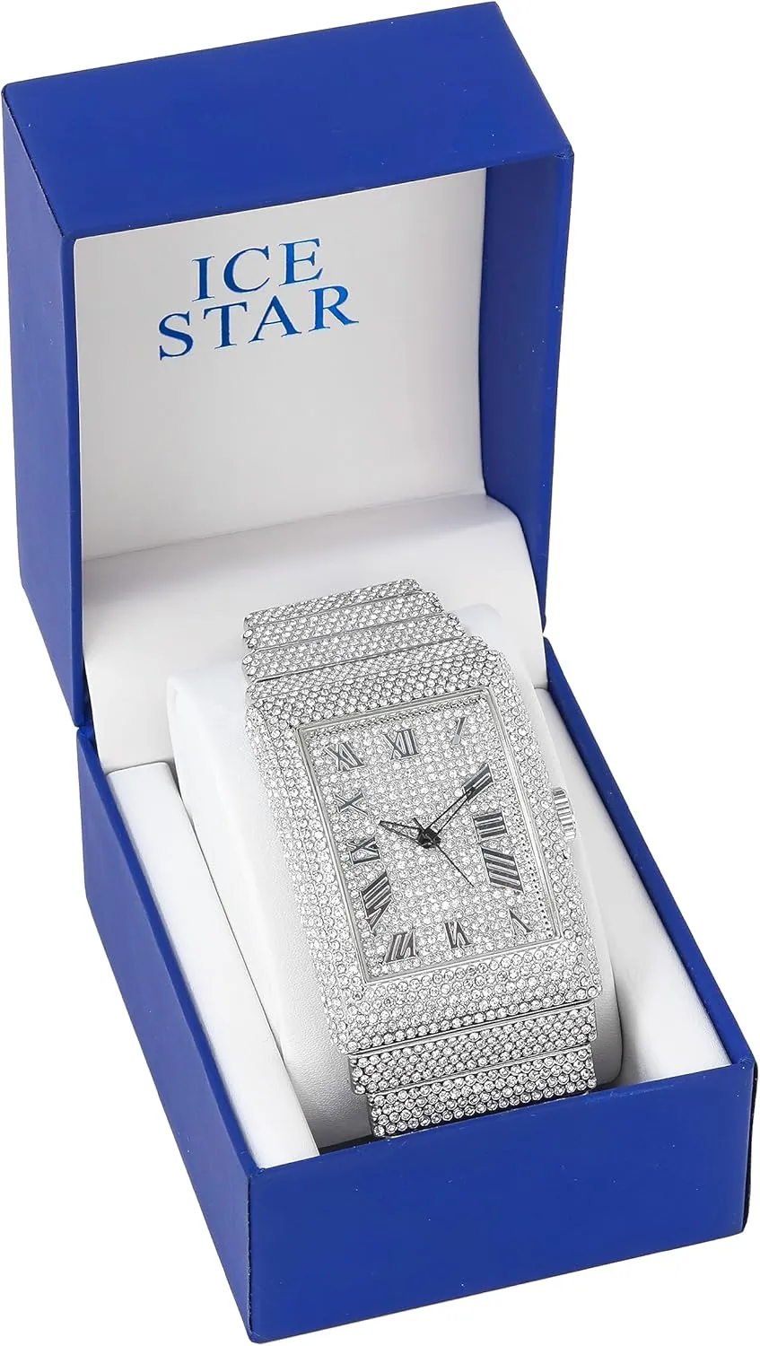 Iced Out Rectangle Watch, 40mm Case ICE STAR challenge legume upper vascular noteworthy charcoal Men's Fully 