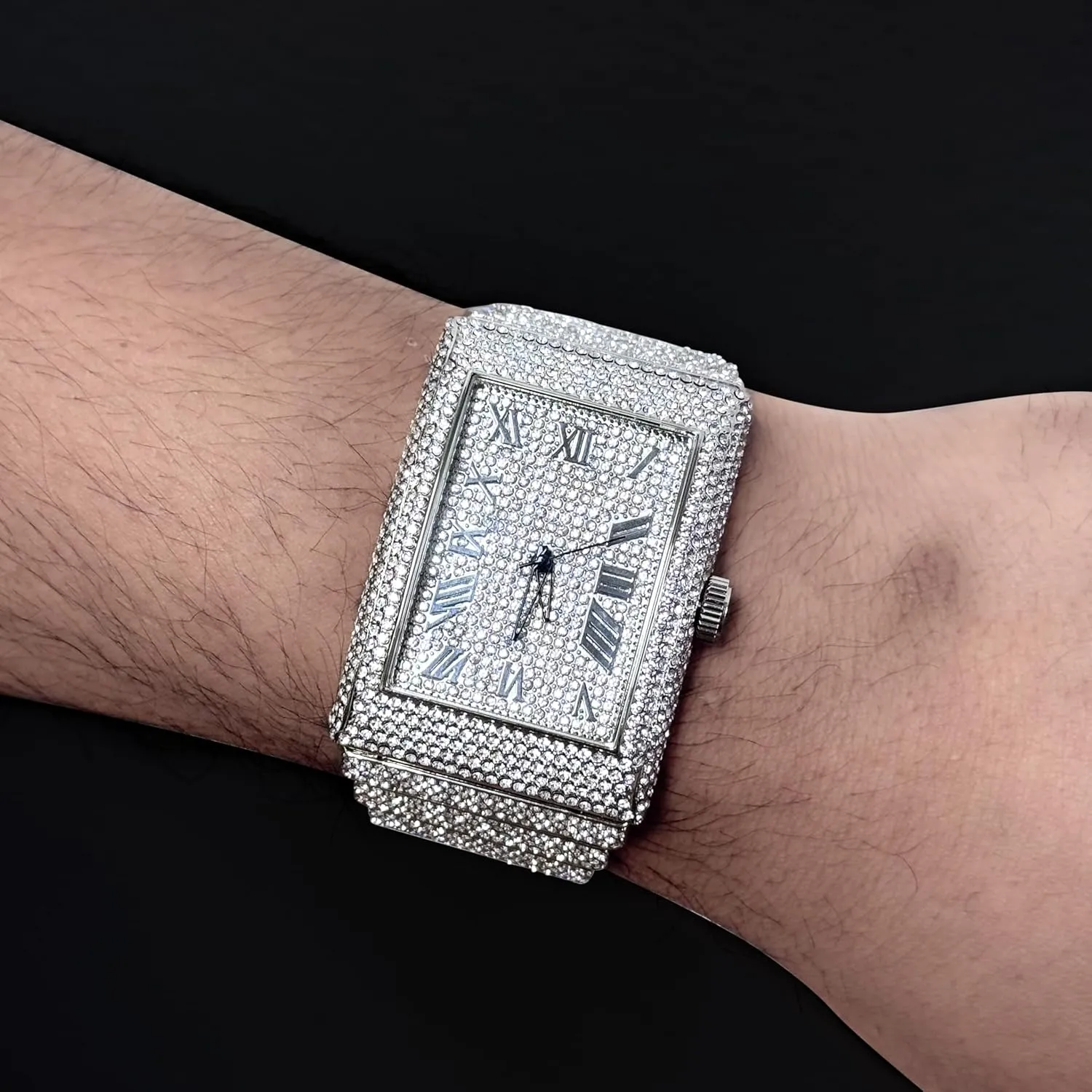 Iced Out Rectangle Watch, 40mm Case ICE STAR challenge legume upper vascular noteworthy charcoal Men's Fully 