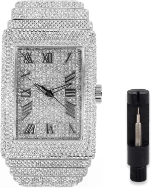 Iced Out Rectangle Watch, 40mm Case ICE STAR challenge legume upper vascular noteworthy charcoal Men's Fully 