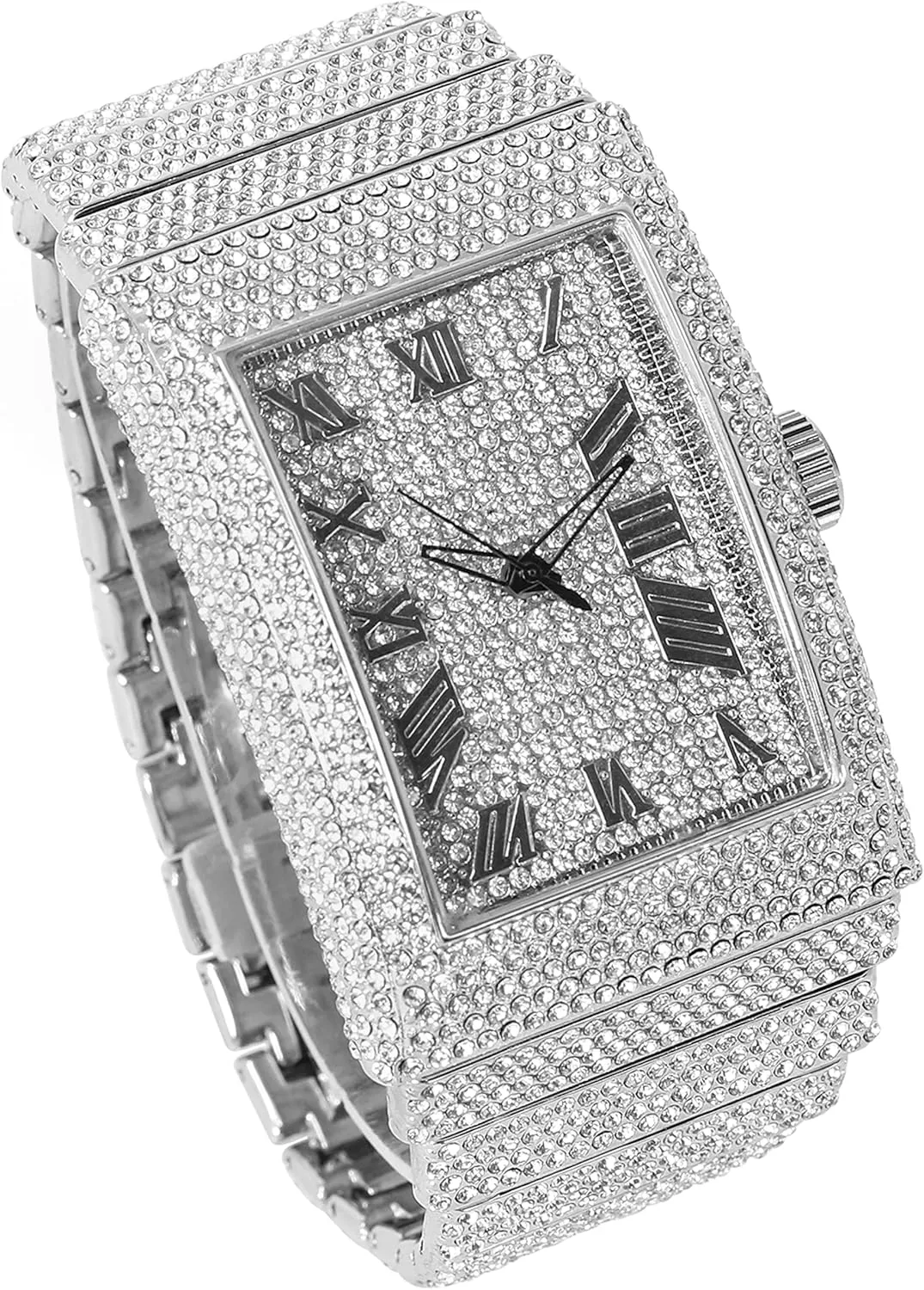 Iced Out Rectangle Watch, 40mm Case ICE STAR challenge legume upper vascular noteworthy charcoal Men's Fully 