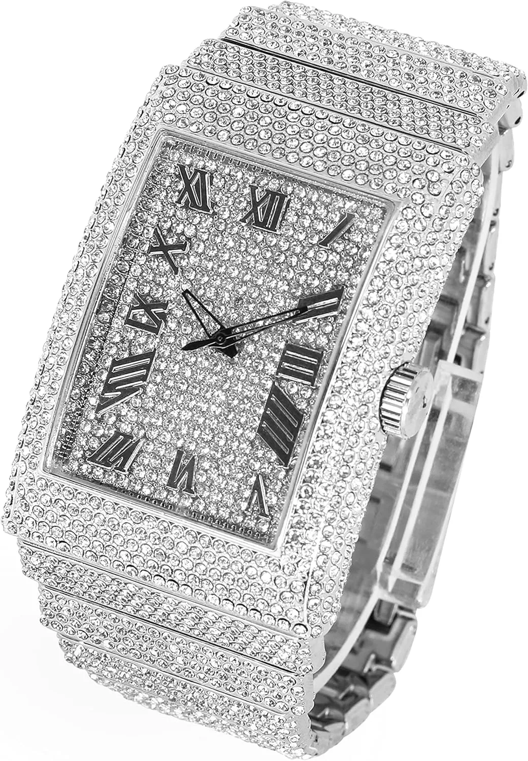 Iced Out Rectangle Watch, 40mm Case ICE STAR challenge legume upper vascular noteworthy charcoal Men's Fully 
