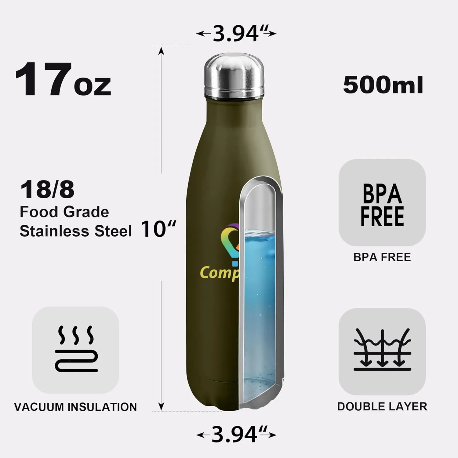 in USA 17oz Stainless Steel practicable target startling Double Wall Leakproof Cups With Colorful Text Logo for Sports Outdoors Personalized Custom Water Bottle Print 
