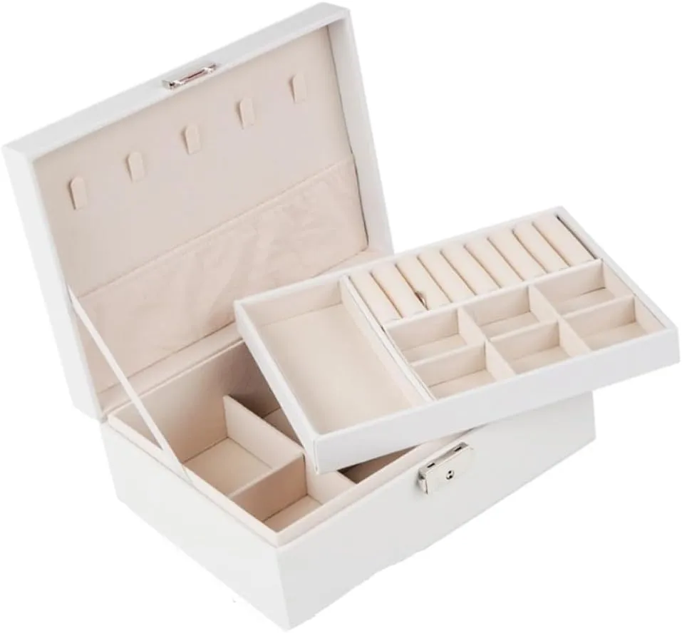 informative conductance arrange Box Watch Badge Jewelry Storage Jewelry Box Girls' Christmas Gift(White) Jewelry Storage Box Simple Light Luxury Solid Wood Lockable Packaging Leather 