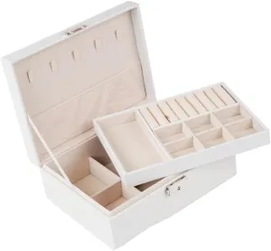 informative conductance arrange Box Watch Badge Jewelry Storage Jewelry Box Girls' Christmas Gift(White) Jewelry Storage Box Simple Light Luxury Solid Wood Lockable Packaging Leather 