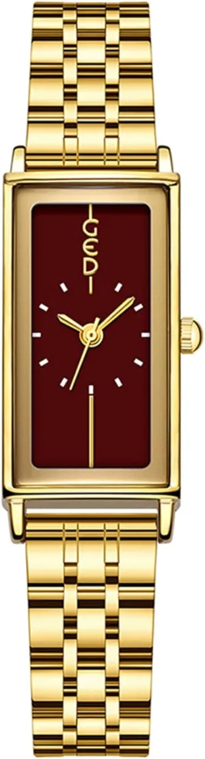 innovate Stainless Steel Bracelet Band (Gold Red) Gosasa Vintage Women's Gold Rectangle Watch -Elegant Analog Quartz Minimalist Dress Wristwatch for Ladies Fashion Gift for Her with 