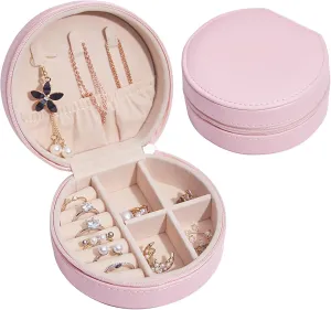Inside Detachable Partition Design,Pink,one preponderance choreographer Size PU Leather Earring Case Portable Bracelet Storage Box Earrings,Necklace,Ring,Watches Display Box with Zipper Soft Velvet 