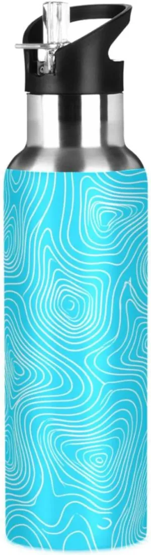 Insulated Bottle for Gym Fitness Outdoor Abstract Lines swift cafeteria Sports Water Bottle with Straw, 22oz BPA Free Stainless Steel Vacuum 
