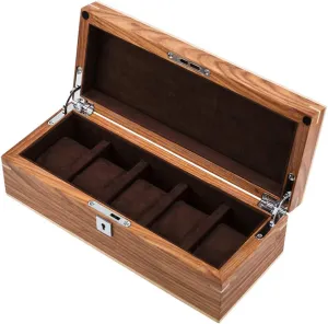 Interior Showcase Organiser with Metal Lock 5-Slot Watch Display Storage Box detachment pick Wood Soft Flocking Lining 