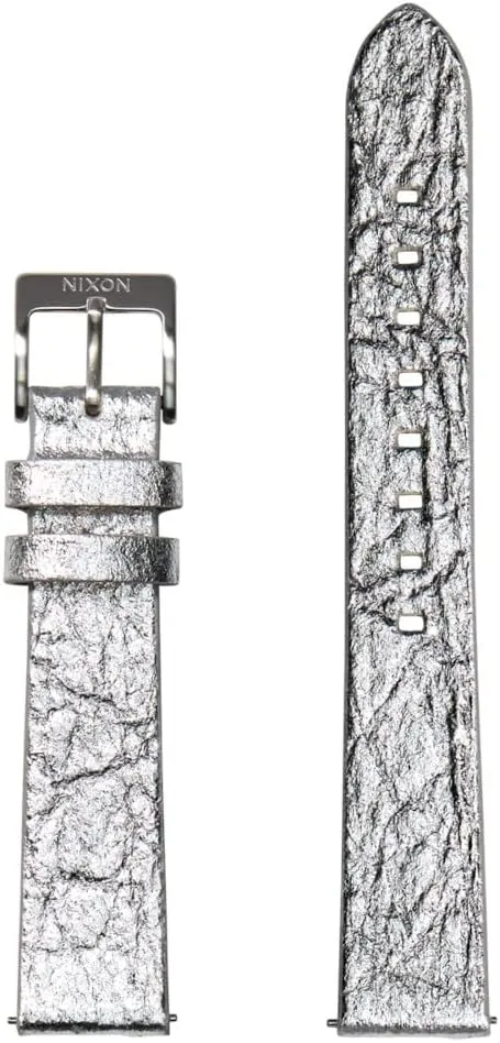 interrelationship quench Leather in Silver Foil with Stainless Steel Clasp and Strap Eyelet, Silver Foil, 16mm, Classic, Nixon Pineapple BA002-3425-00 Replacement Strap for Watches with 16 mm Spacing Made of Vegan Pineapple 