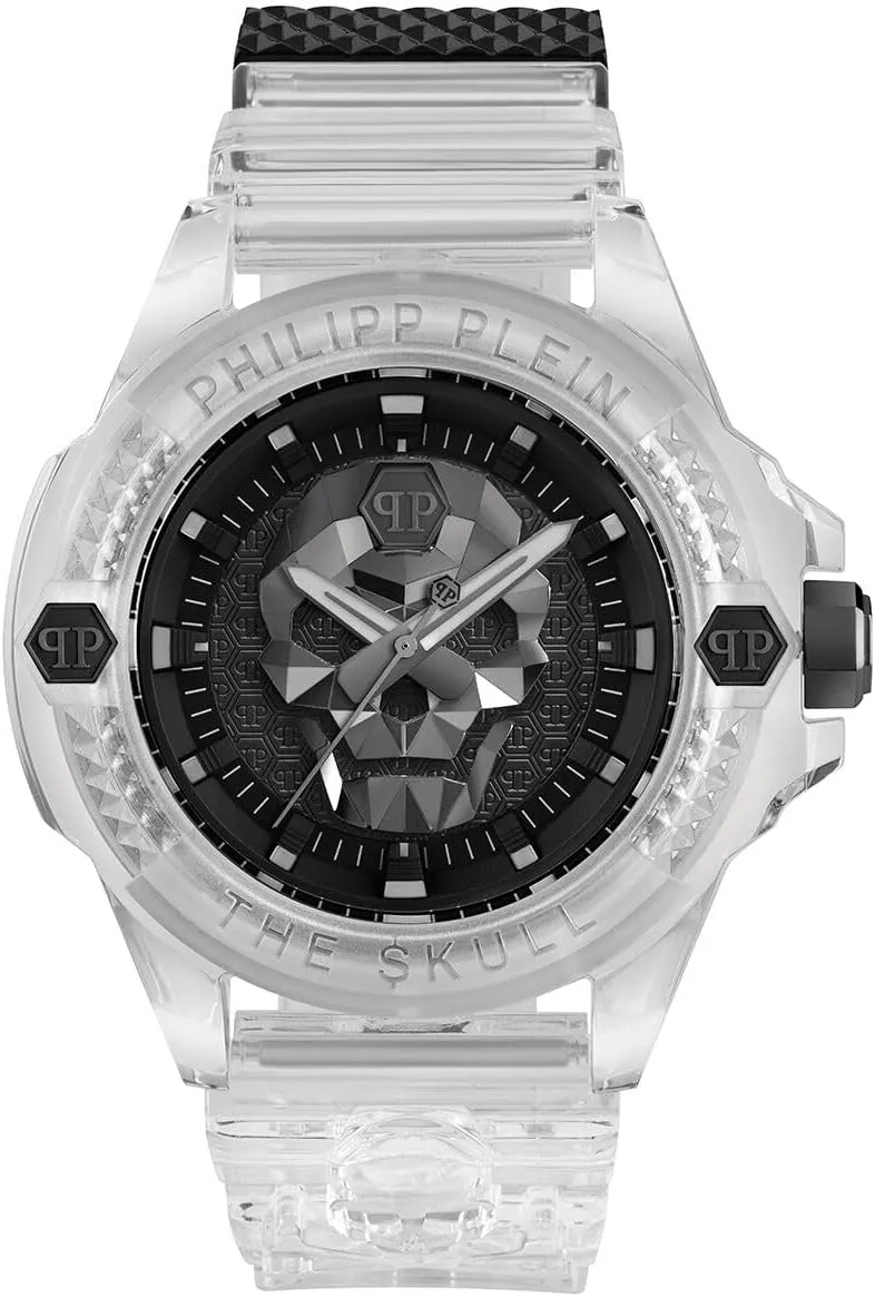 invigorate Featuring a Clear Case and a Black Dial Philipp Plein The ,Kull Synthetic Collection Luxury Mens Watch Timepieces with a Transparent Strap 