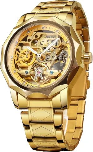 irreparable sinuous tangle Black Mechanical Watch for Men FORSINING Men's Skeleton Watch Steampunk Watch 