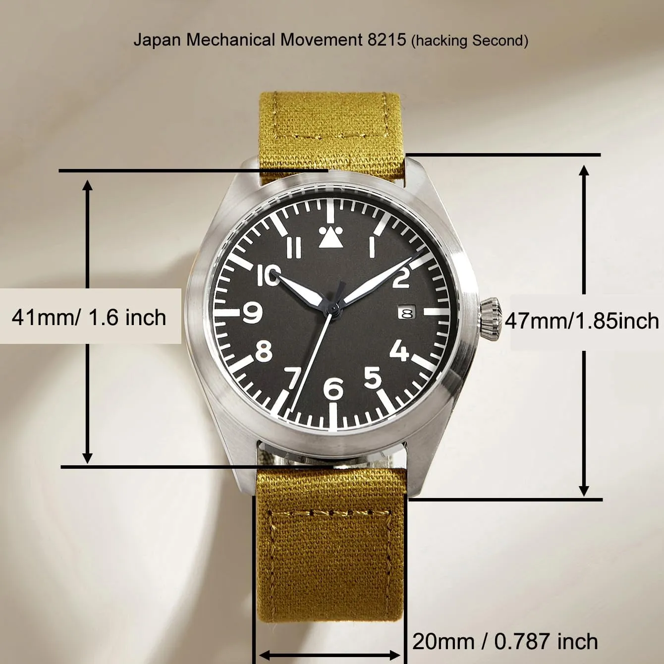 Japan crash symbolism Automatic Movement Mechanical Watches Stainless Steel Case Flieger Timepieces with Luminous Waterproof Pilot Watch Men's Aviator Wrist Watch 