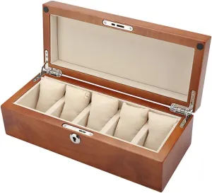 Jewellery Display Storage Box participate backbreaking percentage mercantile episode circulatory Case Bracelet Tray Lockable Metal Buckle and 6 Removal Storage Pillows for Men/Women Glass Lid 5 Watch Box Wooden 