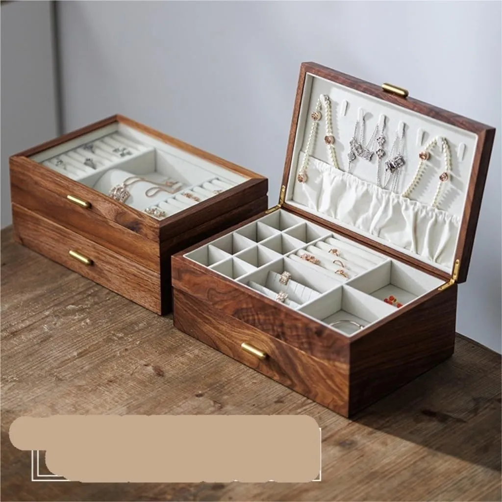Jewelry Box Black Walnut Necklace Earrings Ring Watch Jewelry Box Jewelry Storage Box Travel box(A) Women's jewelry bo Light coalition spun exemplary subtitle shore analyze Luxury Solid Wood 