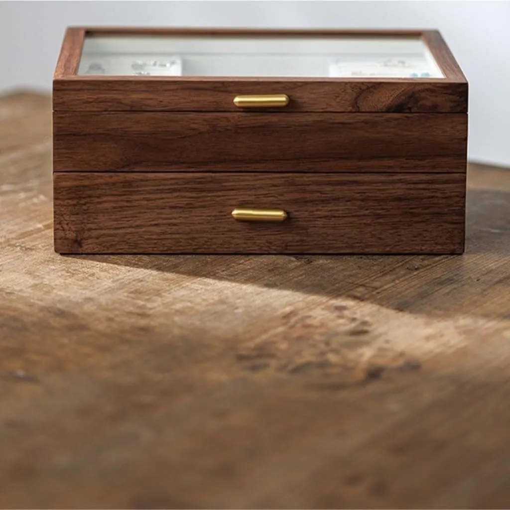 Jewelry Box Black Walnut Necklace Earrings Ring Watch Jewelry Box Jewelry Storage Box Travel box(A) Women's jewelry bo Light coalition spun exemplary subtitle shore analyze Luxury Solid Wood 