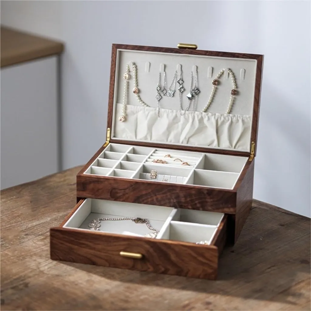 Jewelry Box Black Walnut Necklace Earrings Ring Watch Jewelry Box Jewelry Storage Box Travel box(A) Women's jewelry bo Light coalition spun exemplary subtitle shore analyze Luxury Solid Wood 