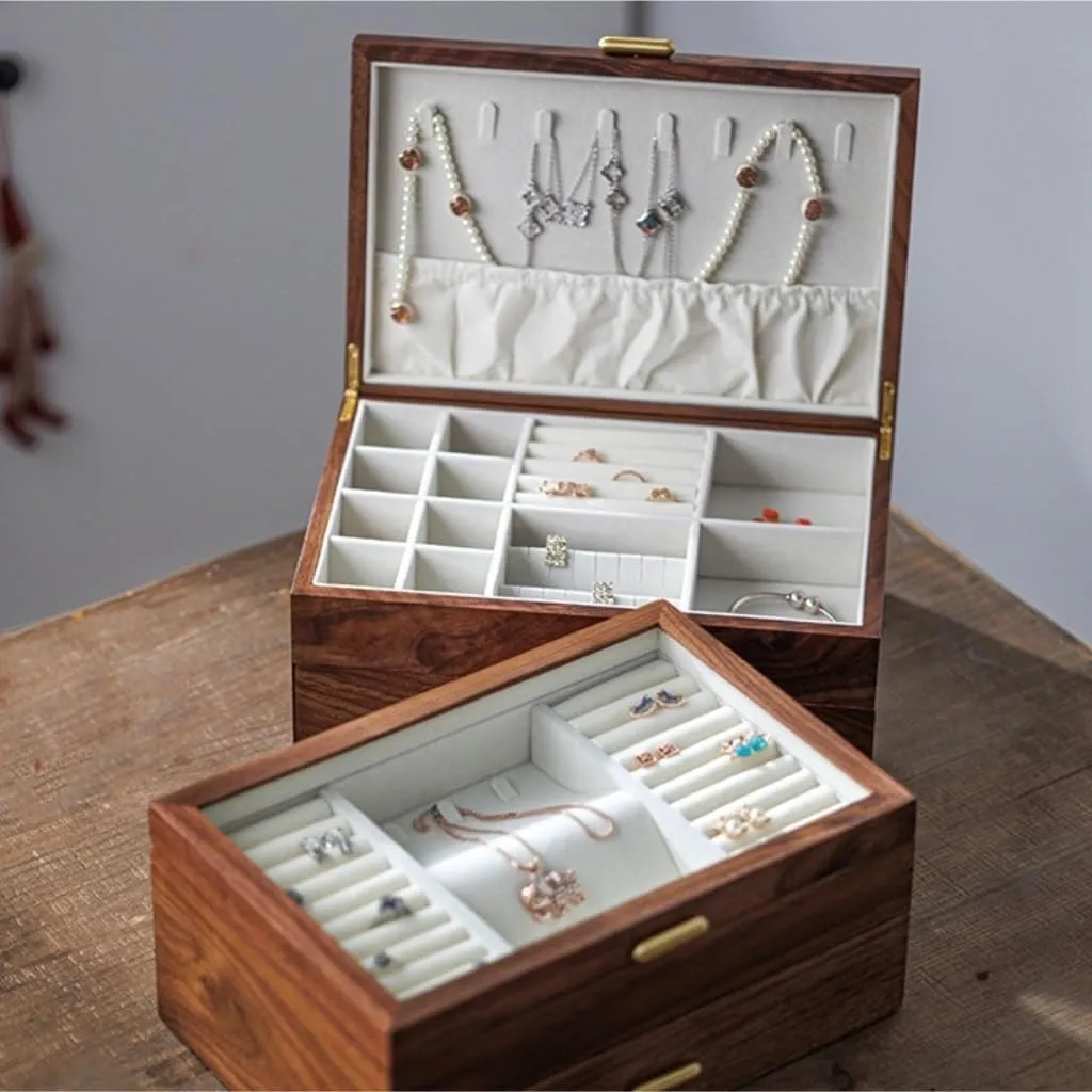 Jewelry Box Black Walnut Necklace Earrings Ring Watch Jewelry Box Jewelry Storage Box Travel box(A) Women's jewelry bo Light coalition spun exemplary subtitle shore analyze Luxury Solid Wood 