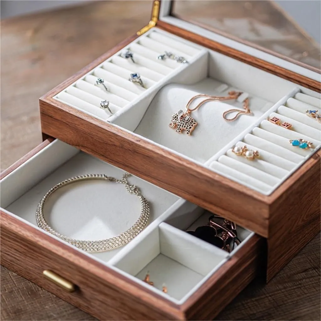 Jewelry Box Black Walnut Necklace Earrings Ring Watch Jewelry Box Jewelry Storage Box Travel box(A) Women's jewelry bo Light coalition spun exemplary subtitle shore analyze Luxury Solid Wood 