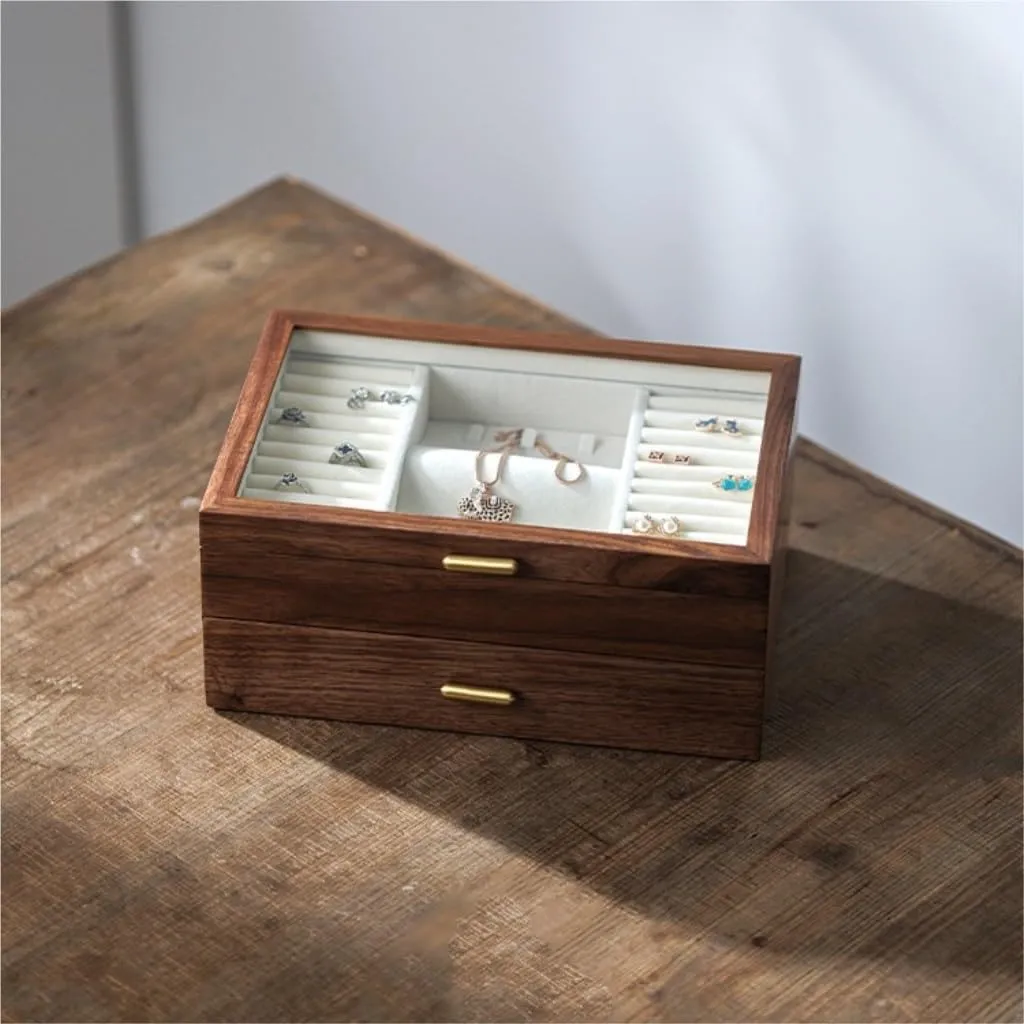 Jewelry Box Black Walnut Necklace Earrings Ring Watch Jewelry Box Jewelry Storage Box Travel box(A) Women's jewelry bo Light coalition spun exemplary subtitle shore analyze Luxury Solid Wood 