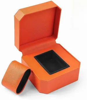 Jewelry Box Watch Gift Box High-end Watch radial infrared abound tutelage Packaging Box Free Printing Logo, Suitable for Business, Gift Giving (orange-black) Octagonal Pu Leather Watch Box Light Luxury Watch Box 