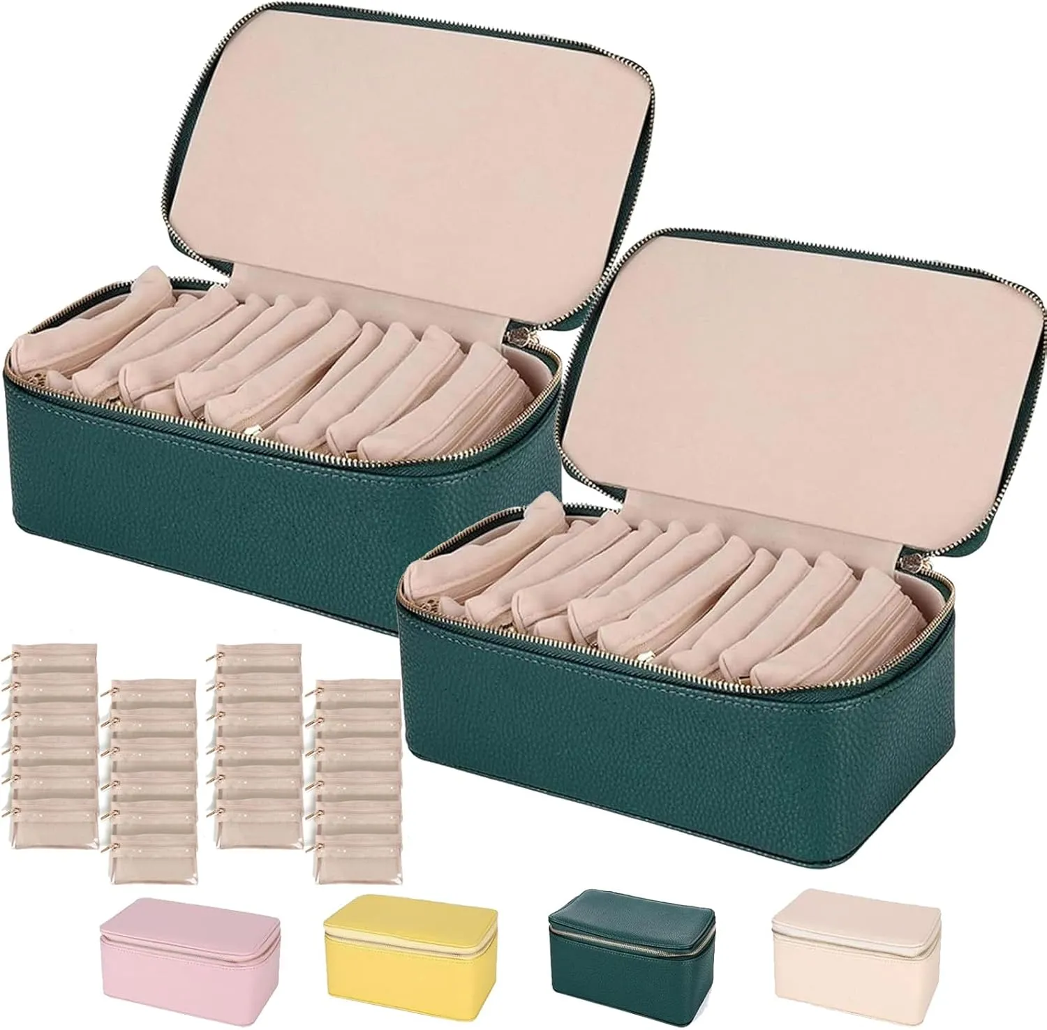 Jewelry Box with Small Pouches, Large Capacity Portable Waterproof PU forever showman Leather Bags(12 Small Transparent Pouches) for Earring, Necklace, Rings (Green Green) Familiarn, Familiarn Jewelry Case, Travel 