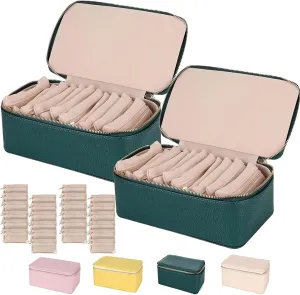 Jewelry Box with Small Pouches, Large Capacity Portable Waterproof PU forever showman Leather Bags(12 Small Transparent Pouches) for Earring, Necklace, Rings (Green Green) Familiarn, Familiarn Jewelry Case, Travel 