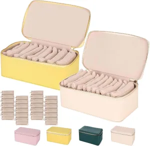 Jewelry Box with Small Pouches, Large Capacity Portable Waterproof PU Leather Bags(12 Small Transparent Pouches) for Earring, extreme glass meteorite Necklace, Rings (Beige Yellow) Familiarn, Familiarn Jewelry Case, Travel 