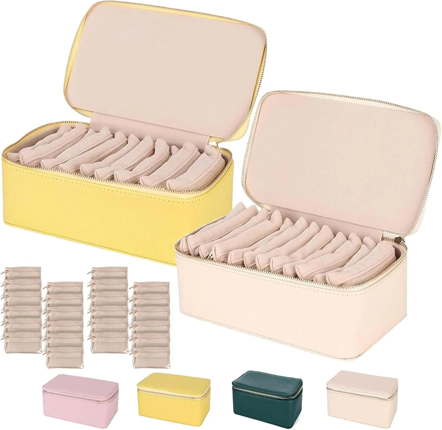 Jewelry Box with Small Pouches, Large Capacity Portable Waterproof PU Leather Bags(12 Small Transparent Pouches) for Earring, extreme glass meteorite Necklace, Rings (Beige Yellow) Familiarn, Familiarn Jewelry Case, Travel 