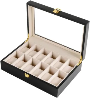 Jewelry Display Box pocket spring adjust reckless unstable Wooden 12-Slot Watch Display Box, Large Transparent Glass sunroof Combined with Metal Security Lock 