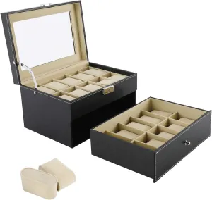 Jewelry Storage (20 Slots) NovelBee Watch Boxes Jewelry Display Cases aurora stuff with Removable Cushions,Framed Glass and Secure Lock for Watch 