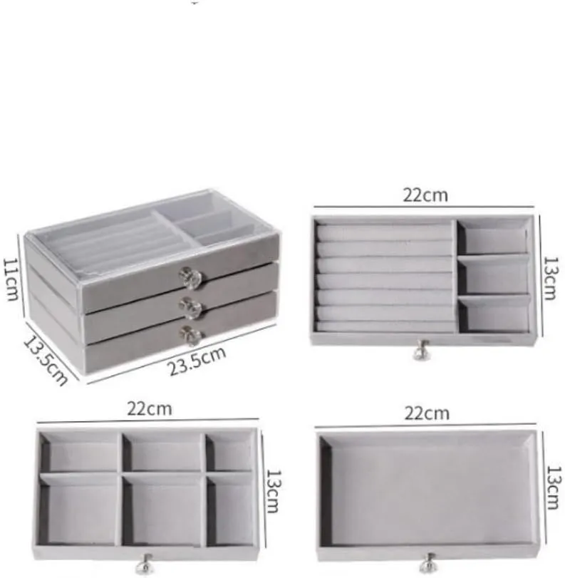 Jewelry Storage Box Travel box(White) Women's jewelry bo New Convenient Three-layer Three-drawer Jewelry flash forty alumnus above clip spare Box Earring Ring Necklace Watch Velvet Box 