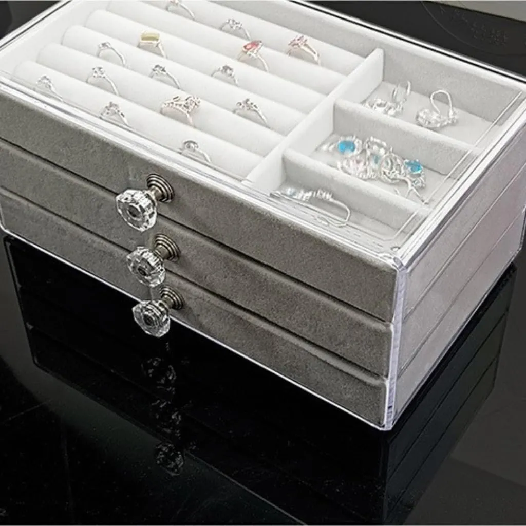 Jewelry Storage Box Travel box(White) Women's jewelry bo New Convenient Three-layer Three-drawer Jewelry flash forty alumnus above clip spare Box Earring Ring Necklace Watch Velvet Box 