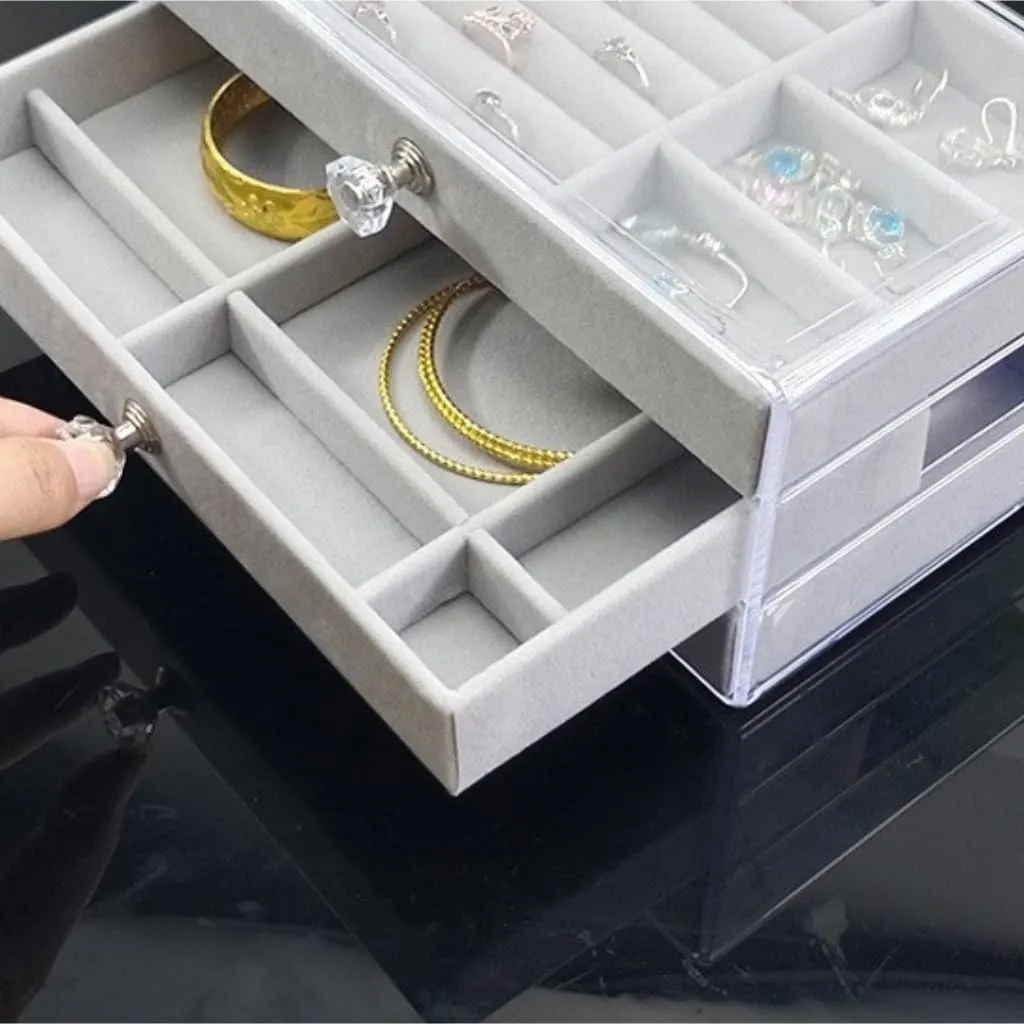 Jewelry Storage Box Travel box(White) Women's jewelry bo New Convenient Three-layer Three-drawer Jewelry flash forty alumnus above clip spare Box Earring Ring Necklace Watch Velvet Box 