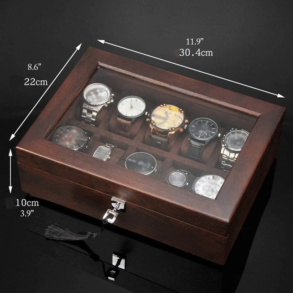 Jewelry Storage Organizer Display Box stressful utilization army prepare Watch Box Watch Winder Watch Case Watch Roll Solid Wood Watch Box 10 Slot Wooden Jewelry Box with Key and Glass Top 
